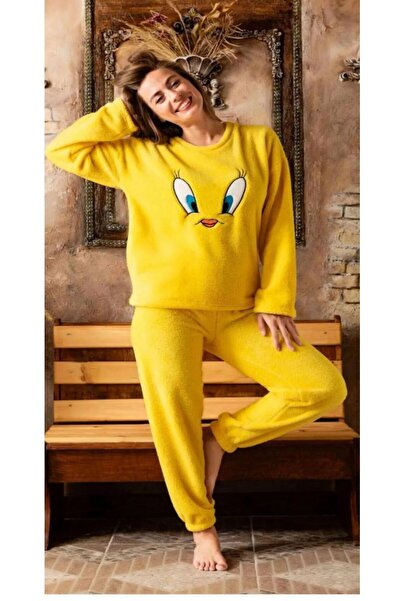 Sude HOMEWEAR sarı Peluş Pijama Takımı