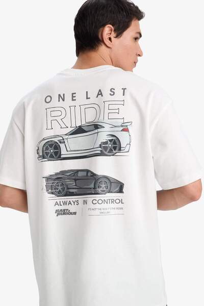 DeFacto 100% Cotton Fast & Furious Boxy Fit Crew Neck Back Printed Short Sleeve T-Shirt E0620Ax25Sm