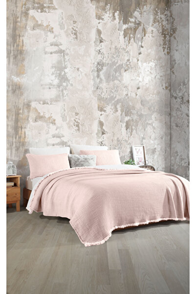 destinyhometex Pink 6-Layer Muslin Double Size 260X280 Quilt/2 Pieces 50X70Cm Pillowcases 6-Layer Multi Muslin