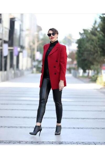 PARKDERİN Large Size Black Claret Red Blazer Jacket - Button Detailed