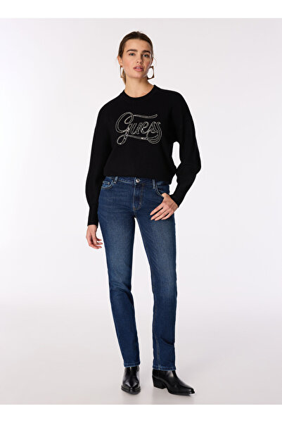 Guess Normal Bel Normal Paça Regular Fit Mavi Kadın Denim Pantolon BROOKLYN - ECO RECY CO WOOL STR I