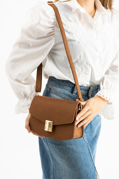 Night Dora Model Suede Tan Women's Hand and Shoulder Bag