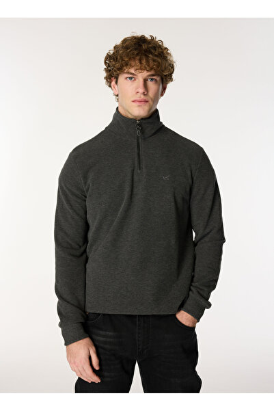 Mustang Fermuarlı Yaka Antrasit Melanj Erkek Sweatshırt M4WM-SWT-1560