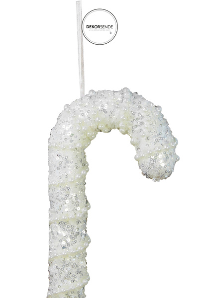Dekorsende Χριστουγεννιάτικο Στολίδι Πέρλα Ασημένιο Μπαστούνι Λευκό 25 εκ.