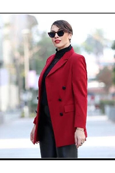 PARKDERİN Large Size Black Claret Red Blazer Jacket - Button Detailed