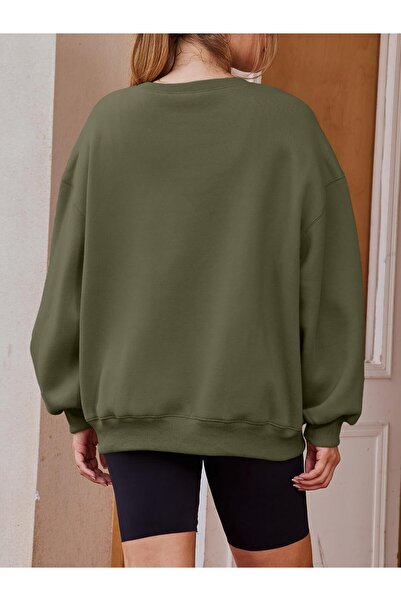 COMBİNE MİCHAİL Khaki Color Women's Oversize Sweatshirt - Soft, Crew Neck, Thick Raised