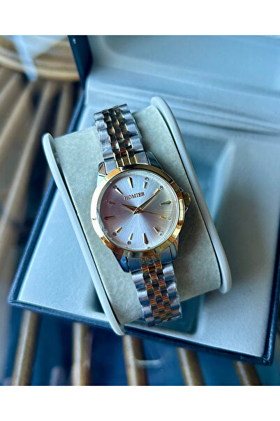 Homies ساعة يد نسائية بحزام ذهبي بلونين