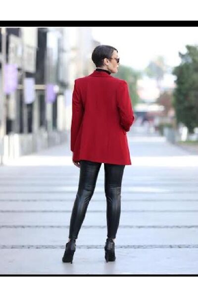 PARKDERİN Large Size Black Claret Red Blazer Jacket - Button Detailed
