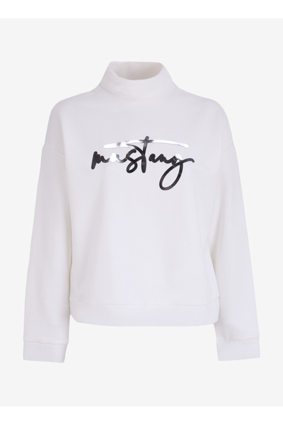 Mustang Dik Yaka Baskılı Ekru Kadın Sweatshırt M4WL-SWT-1030