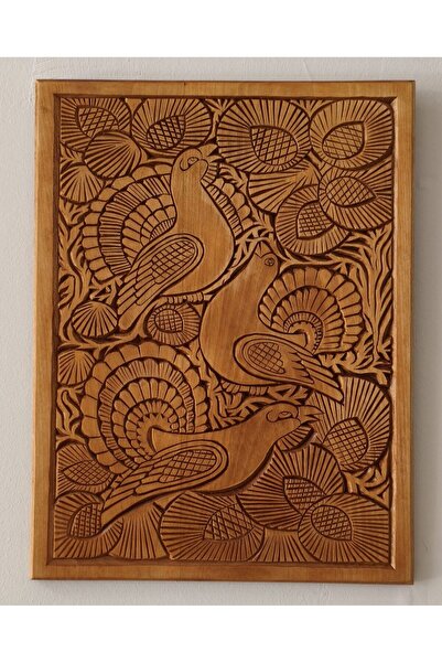 Simeranya Dekor Ihlamur Ahşap, El Oyması (Çentik Oyma) Kuş Tablosu 30x40cm