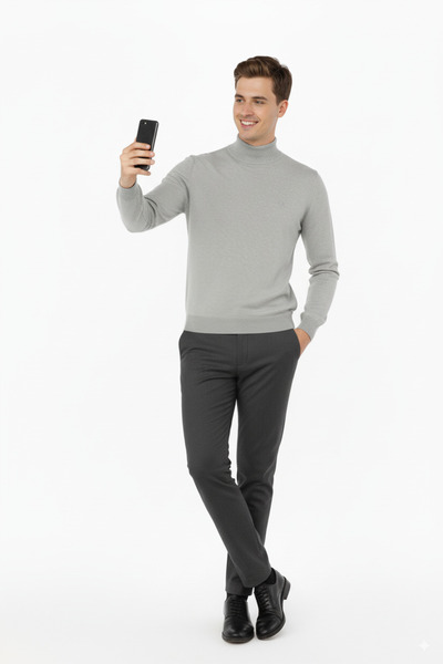 Oppland سترة شتوية للرجال بنصف الياقة المدورة ومطرزة بلون سادة ومريحة من قطن ...