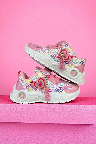 ALTUNTAŞ Αθλητικά παπούτσια για κορίτσια με βέλκρο με στάμπα καρδιάς, αντιολισθητική σόλα, καθημερινά αθλητικά παπούτσια Σχολικά παπούτσια Λευκά