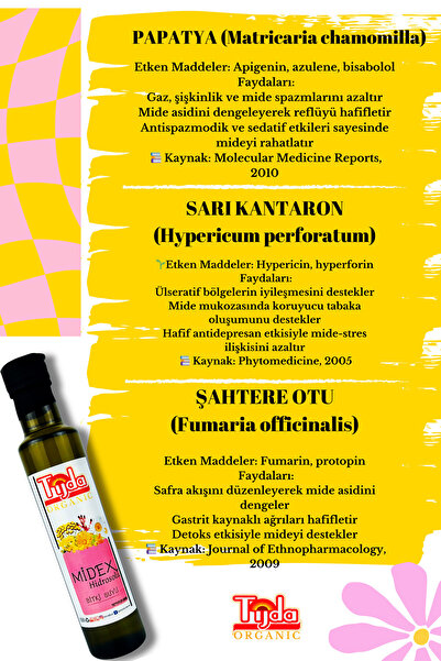 TİJDA Midex Reflü, Ülser, Gastrit,mide Yanması,destek-saf Bitki Özü Karışımı 250 Ml(TÜBİTAK AR-GE) Ürünü