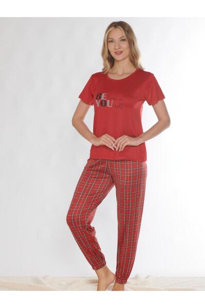 DOWRY Short Sleeve Pajama Set Summer Viscose Plaid Pattern 08-130