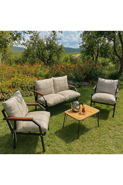 UFUK HOME Sehpalı Açıkgri Fermuarlı Bahçe Balkon Takımı, Cafe, Salon - Metal ...