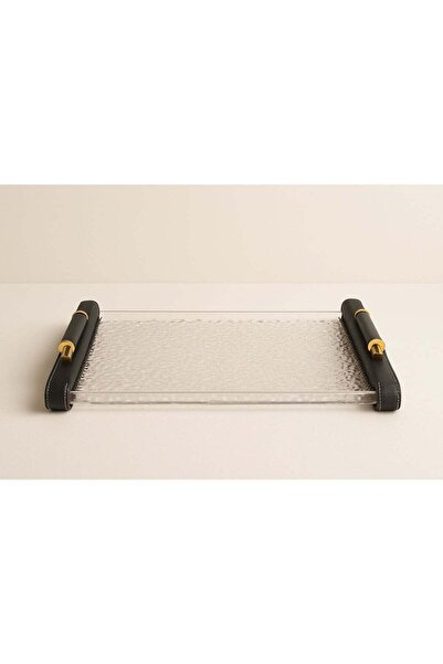 package home Luxury serving tray with acrylic base and leather handles with gold frames