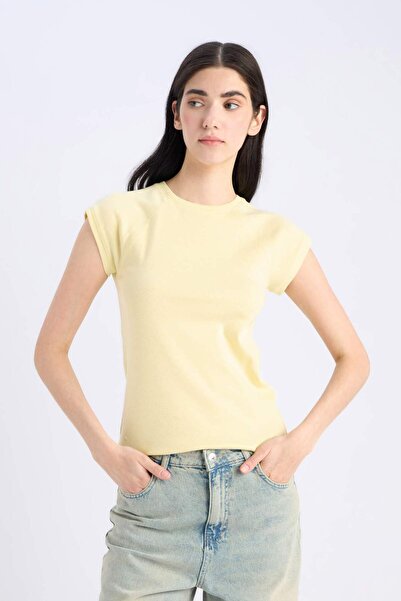 DeFacto Slim Fit Crew Neck - Plain Rib Short Sleeve T-Shirt C7334Ax25Sp