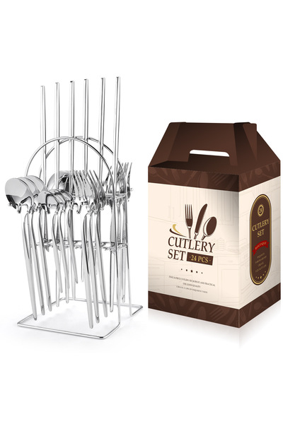 Trendy's Σετ μαχαιροπίρουνα, για 6 άτομα, 24 τεμάχια με βάση, TRENDY'S, χρώμιο