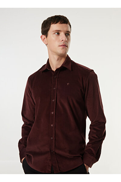 FABRIKA COMFORT Regular Fit Gömlek Yaka Çizgili Bordo Erkek Gömlek FC4WM-GML ...
