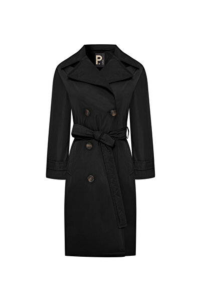 P By Paltoı Siyah Kadın Trençkot 2353