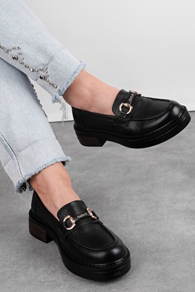 Lal Shoes & Bags Лонни Дамски мокасини от естествена кожа с катарама - черни