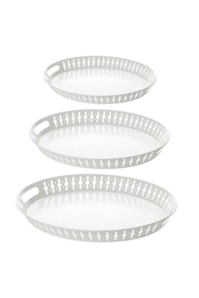 package home 3 صواني تقديم ( تباسي ) بحواف مزخرفة ومقابض جانبية - صواني ضيافة أنيقة