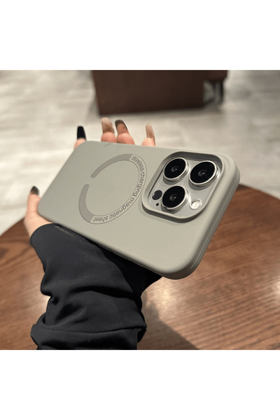 OSGTEK Iphone 13/14 ve 15 Kılıf Titanium Gri Magsafe Özellikli Içi Kadife Kor...