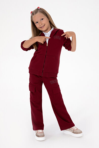 U.S. Polo Assn. Girl's Burgundy Hooded Zippered Basic Sweatshirt 50316837-Vr014