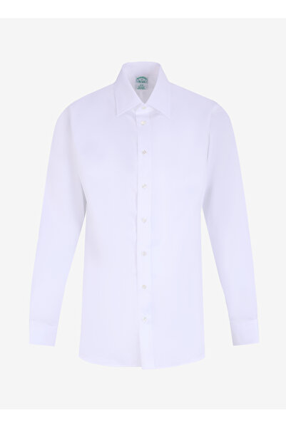 BROOKS BROTHERS Slim Fit Klasik Yaka Balıksırtı Desenli Beyaz Erkek Gömlek BB...