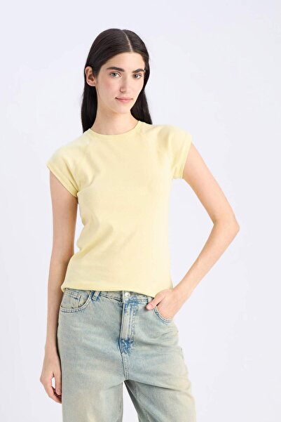 DeFacto Slim Fit Crew Neck - Plain Rib Short Sleeve T-Shirt C7334Ax25Sp