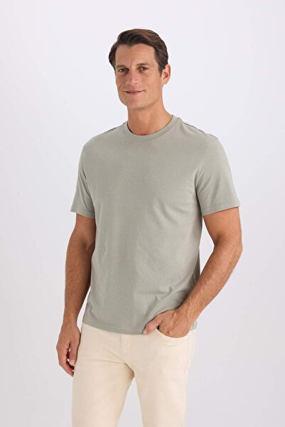 DeFacto 100% Cotton New Regular Fit Crew Neck Basic Plain Short Sleeve T-Shirt V7699Az25Sp