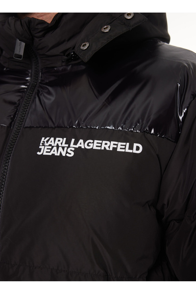 Karl Lagerfeld KLJ PUFFER JACKET Kapüşon Yaka Baskılı Siyah Erkek Mont 245D1505