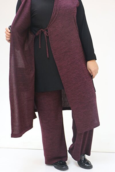 Eslina 47212 plus size side tie vest-pant set - plum