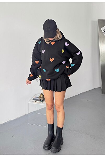 BAİA COLLECTION Black Heart- supradimensionat Hoodie Swea tricou