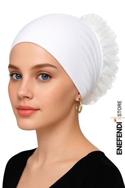 NF ND ENEFENDİ Silicone Frilly Bonnet Non-Slip Bun Bonnet Seamless White |   Comfortable Stylish Practical Bonnet