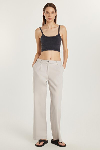 Tudors Γυναικείο παντελόνι Relax Fit Relaxed Cut Pocket Palazzo με φαρδύ γκρι πόδι