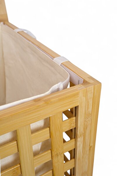 Digithome Bambu Çamaşır Sepeti 62x45 cm Kulplu Taşınabilir Bezli DB-0041
