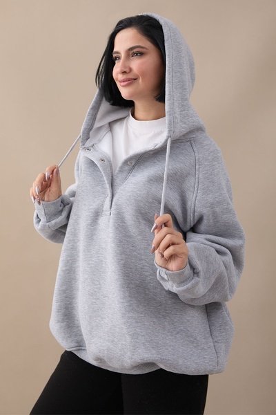 InStyle Snap Neck Hooded Gray Sweat