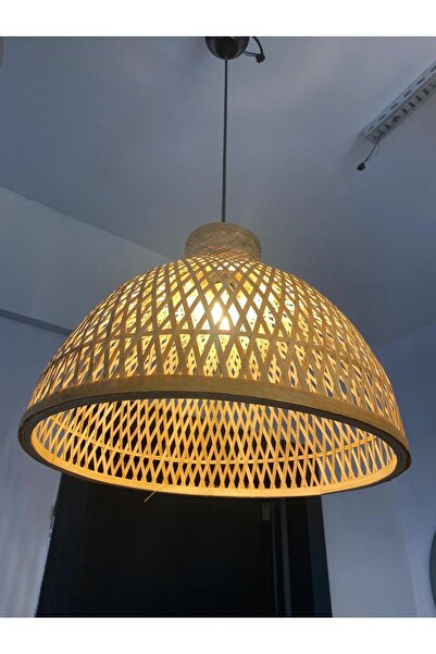 mayadesignlight Maya Avize Bambu Konik 50cm İskandinav Rattan Bohem Tarz Sarkıt Avize