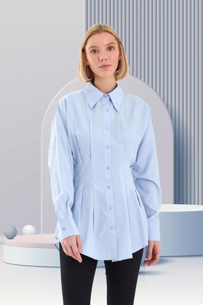 Butik Cămașă albă cu tunică plisată în talie pentru femei