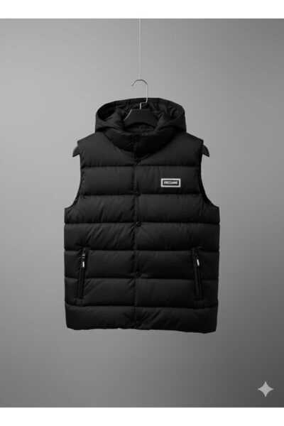 Uğur bebe Unisex Hooded Puffer Vest with Snap Buttons and Pockets, 50% Cotton Lining, Sporty Stylish Winter Black Vest