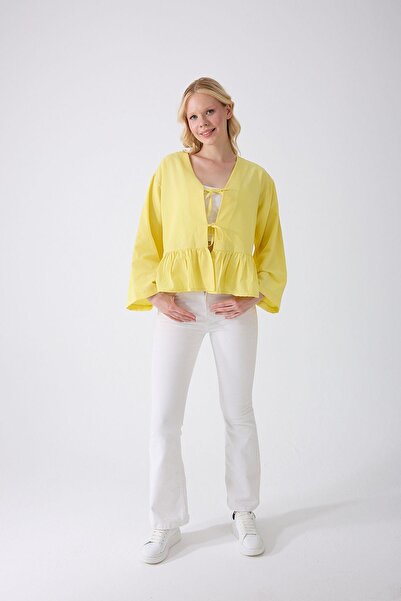 Fumel Yellow Ruffled Kimono with Front Bag