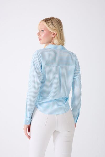 Fumel Cămașă scurtă cu dungi cu buzunar albastru