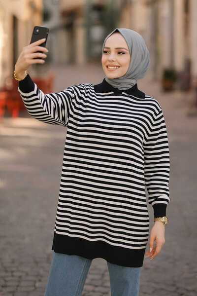 Neva Style Striped Ecru Hijab Knitwear Tunic 65904E