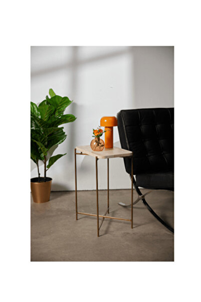 Marmony Concept Traverten Yan Sehpa (Prinç Renkli Metal Ayak)