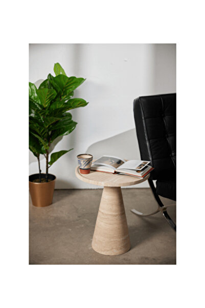 Marmony Concept Gerçek Traverten Konik Ayak 40cm Kahve Sehpası