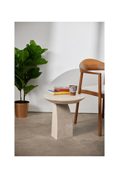 Marmony Concept Gerçek Traverten Mermer Yan Sehpa