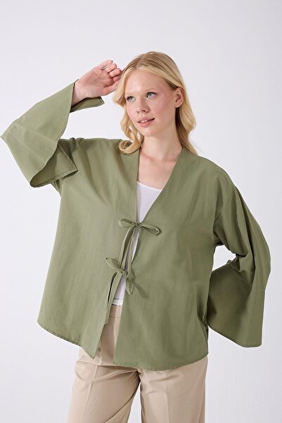 Fumel Women's Khaki Double Tie Kimono