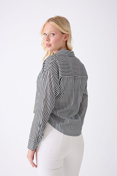 Fumel Cămașă scurtă cu dungi cu buzunar negru