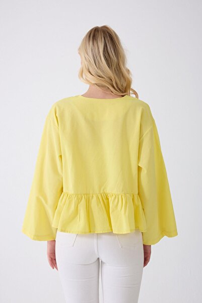 Fumel Yellow Ruffled Kimono with Front Bag